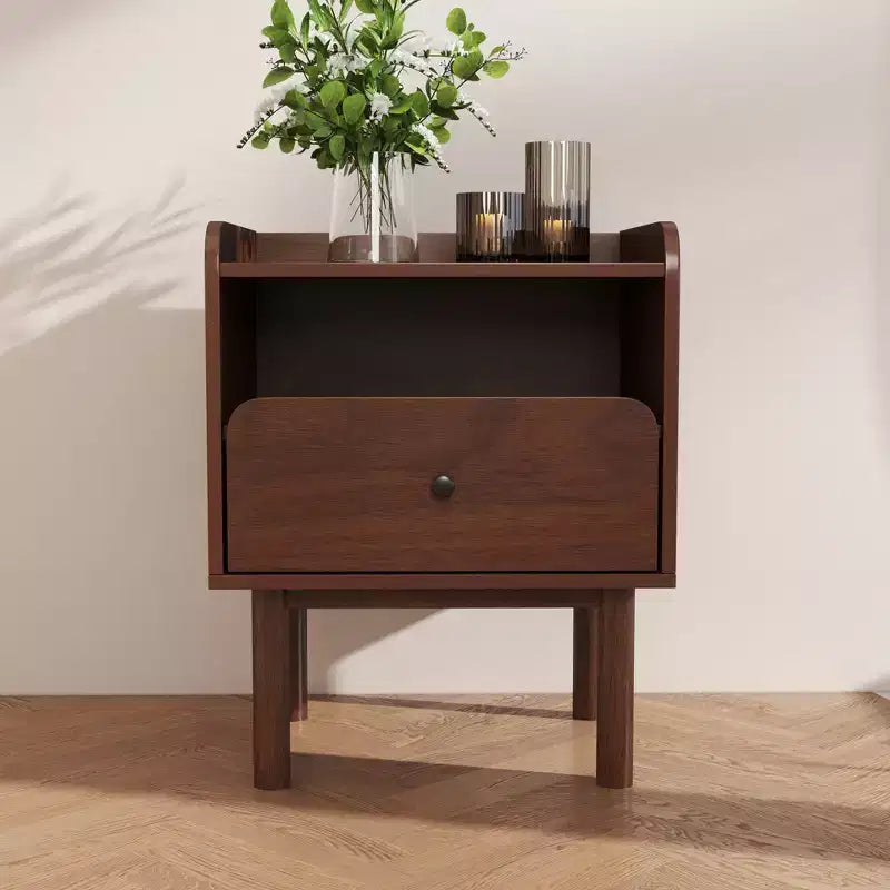 Lit plateforme avec tables de chevet, Noyer naturel, Grand lit