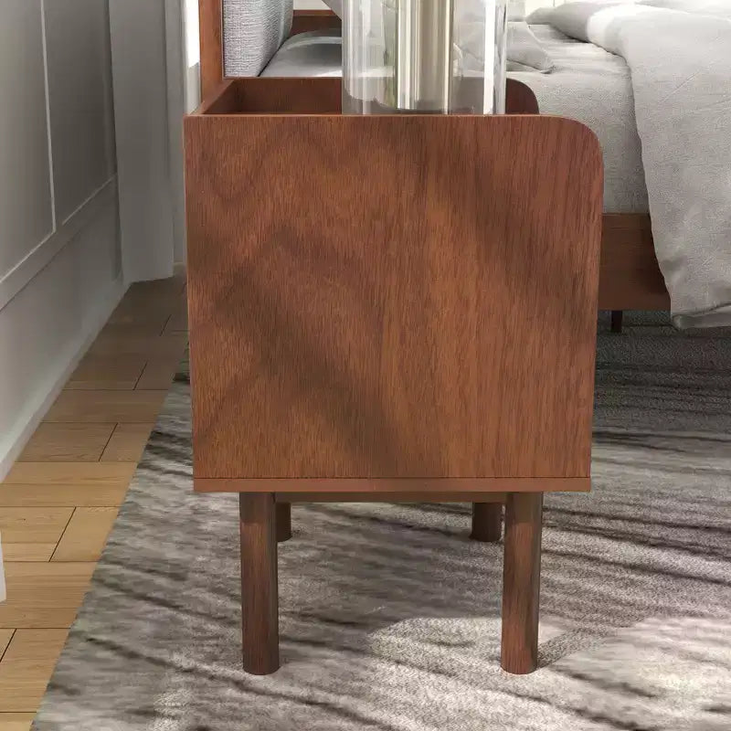Lit plateforme avec tables de chevet, Noyer naturel, Grand lit