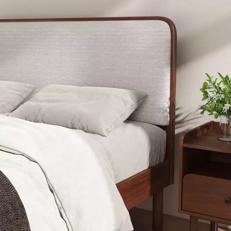 Lit plateforme avec tables de chevet, Noyer naturel, Grand lit