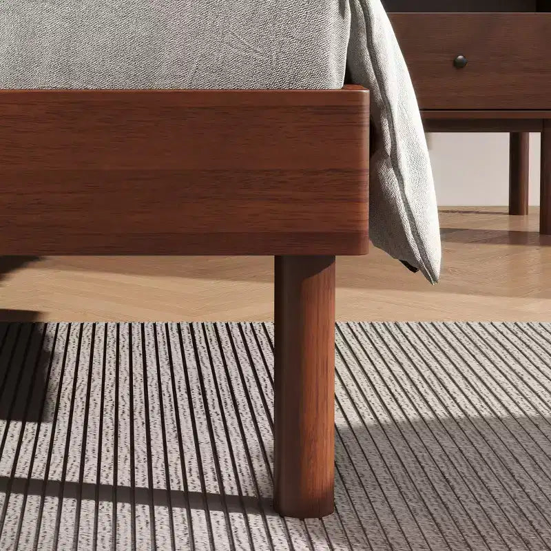 Lit plateforme avec tables de chevet, Noyer naturel, Grand lit