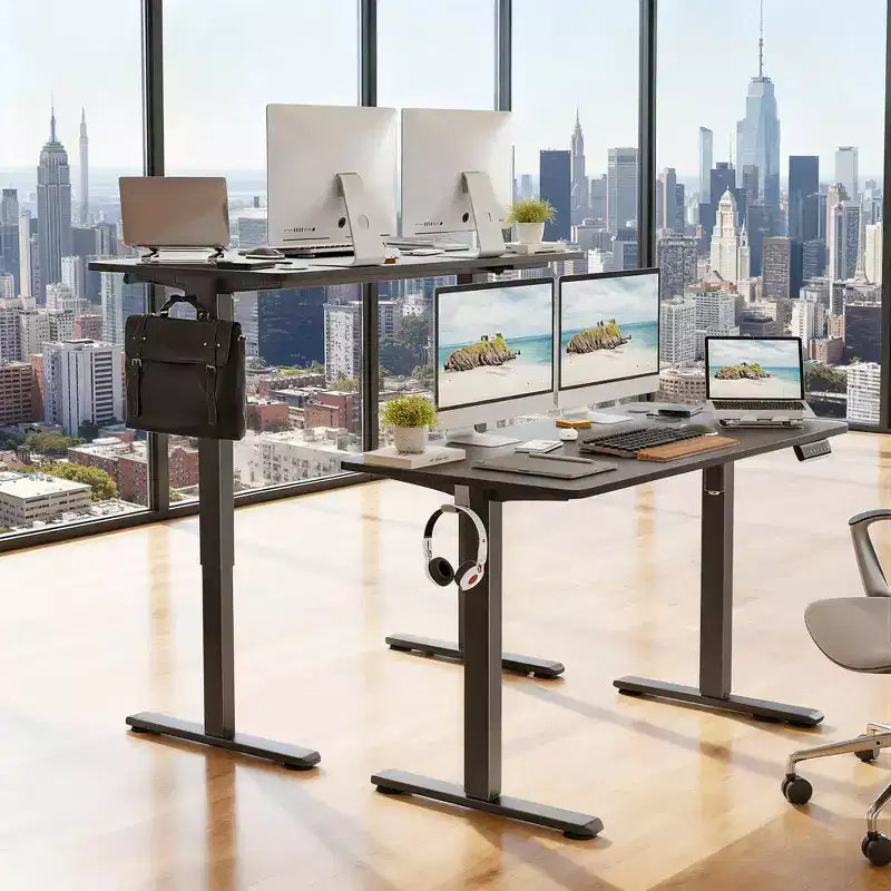MAYEERTY 48x24 Walnut Electric Standing Desk - Home Office, Splice Board, Height Adjustable