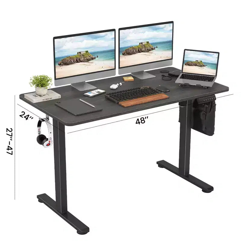 Bureau debout électrique noyer pour télétravail, Plateau assemblé, Hauteur réglable