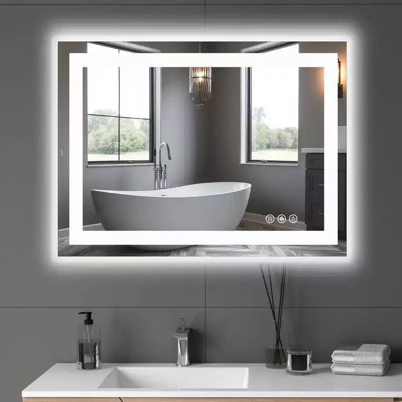 Miroir de salle de bain LED 20x28 pouces, miroir de courtoisie anti-buée avec deux modes d'éclairage, blanc