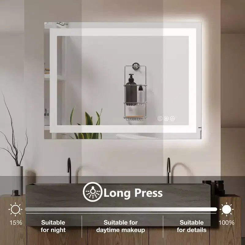Miroir de salle de bain LED 20x28 pouces, miroir de courtoisie anti-buée avec deux modes d'éclairage, blanc