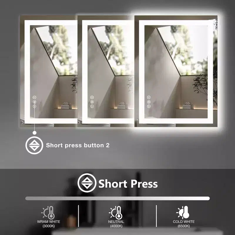 Miroir de salle de bain LED 20x28 pouces, miroir de courtoisie anti-buée avec deux modes d'éclairage, blanc