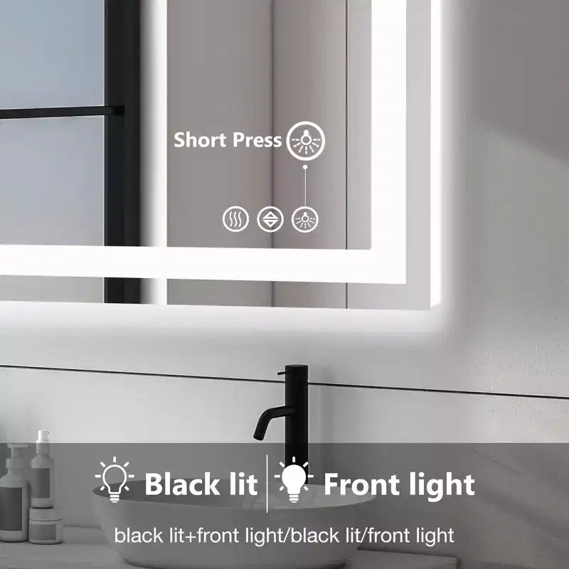 Miroir de salle de bain LED 20x28 pouces, miroir de courtoisie anti-buée avec deux modes d'éclairage, blanc