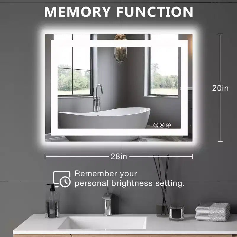 Miroir de salle de bain LED 20x28 pouces, miroir de courtoisie anti-buée avec deux modes d'éclairage, blanc
