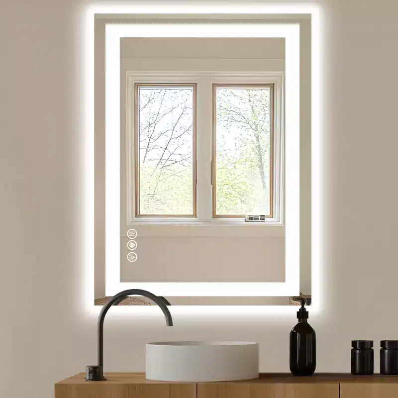 28x36 Inch Smart Bathroom Mirror, Aluminum Frame Vanity Mirror with Defogger, White