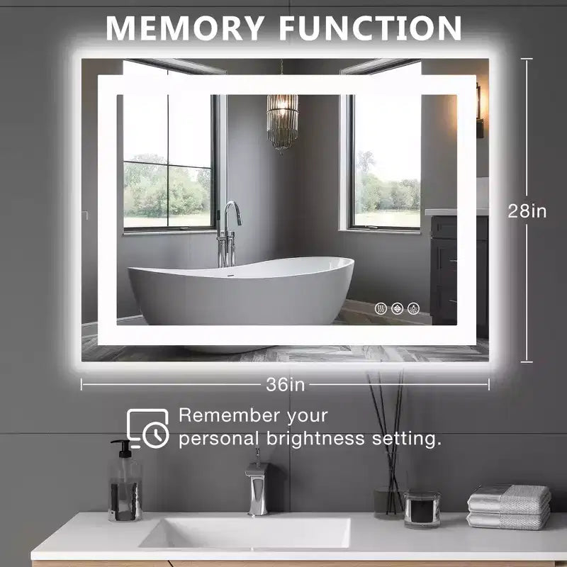 Miroir de salle de bain intelligent, miroir de courtoisie à cadre en aluminium avec désembueur, blanc