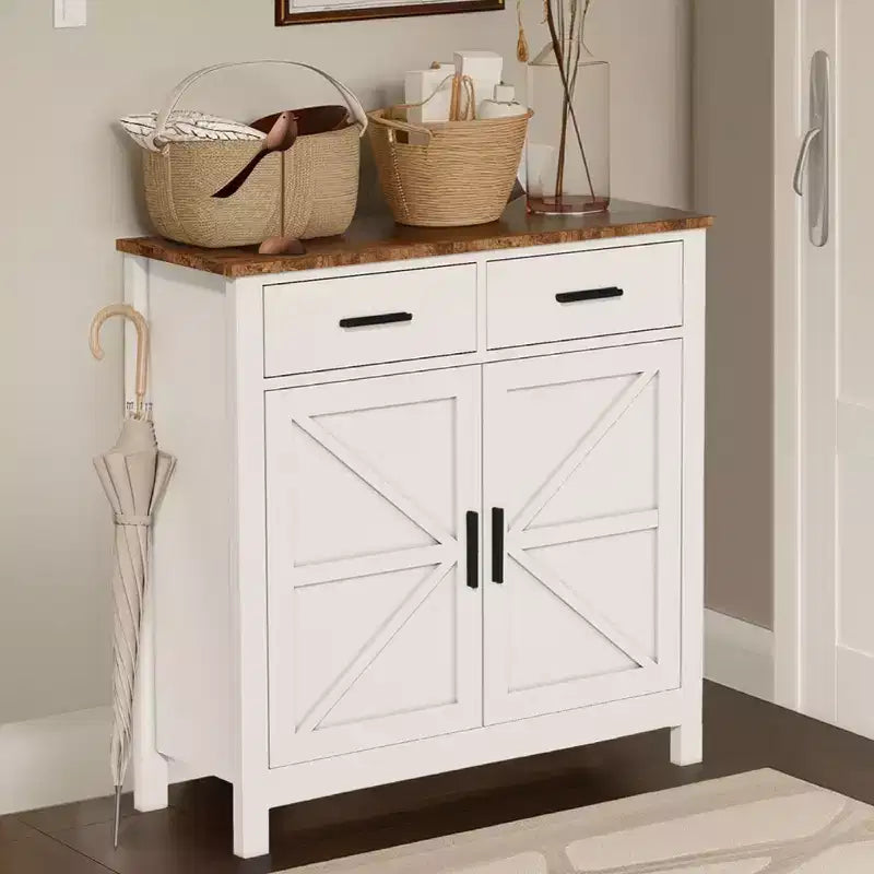 White Kitchen Storage Cabinet, Modern Farmhouse Buffet Cabinet with Storage, Coffee Bar with 2 Drawers and 2 Doors