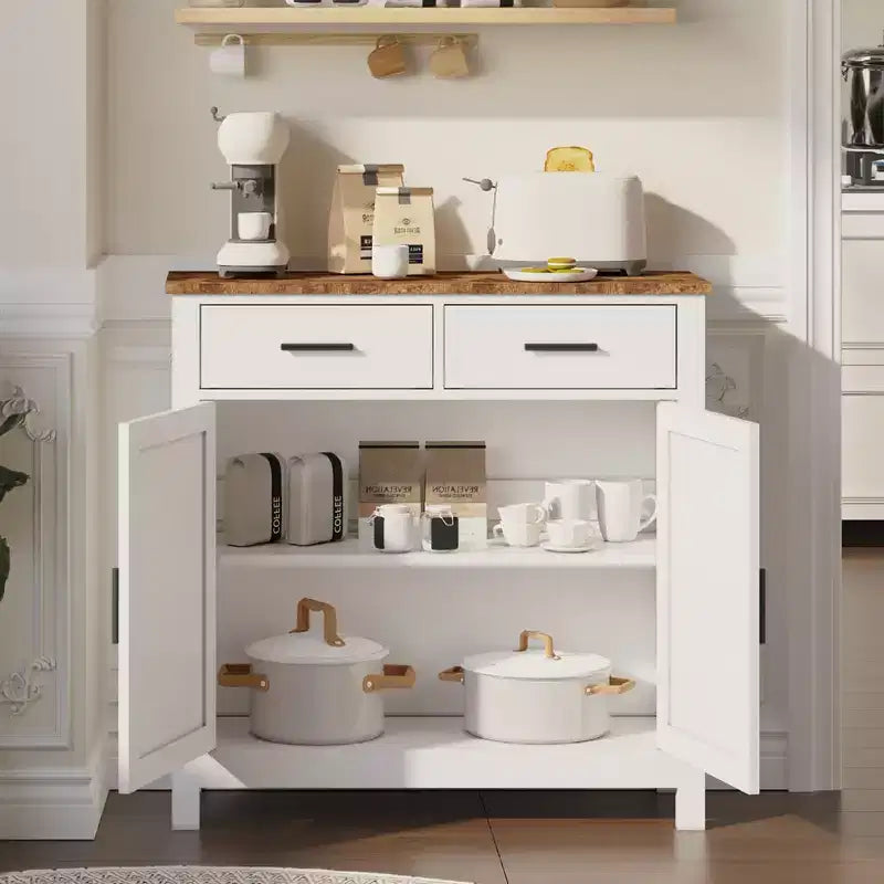 Meuble de rangement de cuisine blanc, buffet de ferme moderne avec rangement