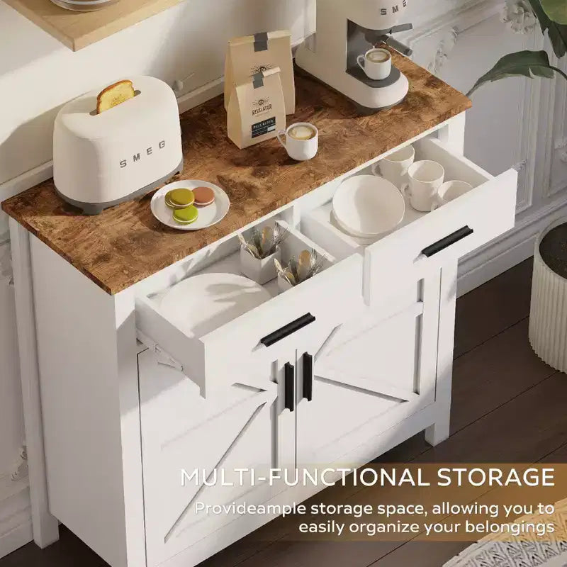 Meuble de rangement de cuisine blanc, buffet de ferme moderne avec rangement