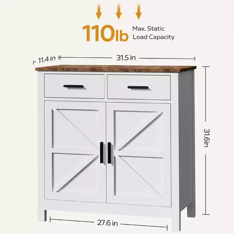 Meuble de rangement de cuisine blanc, buffet de ferme moderne avec rangement