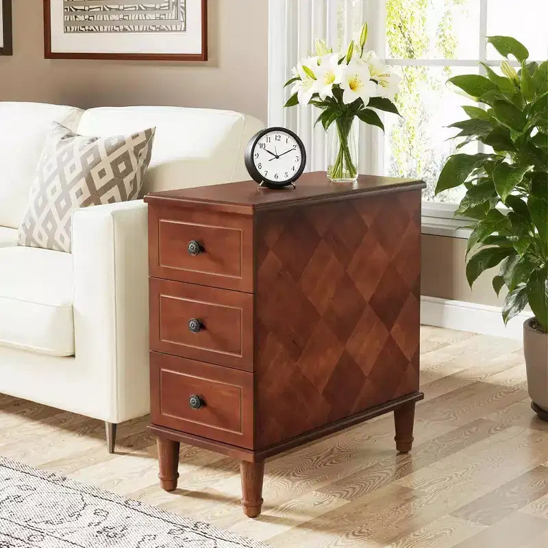Table d'appoint étroite à 3 tiroirs en bois massif