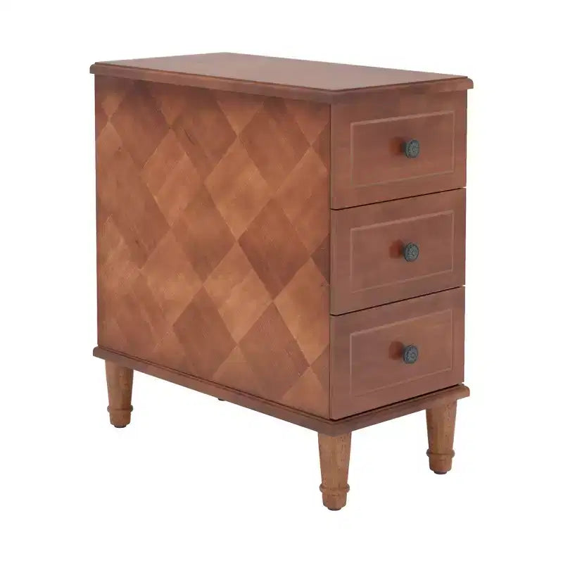 Table d'appoint étroite à 3 tiroirs en bois massif