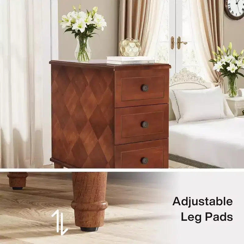 Table d'appoint étroite à 3 tiroirs en bois massif