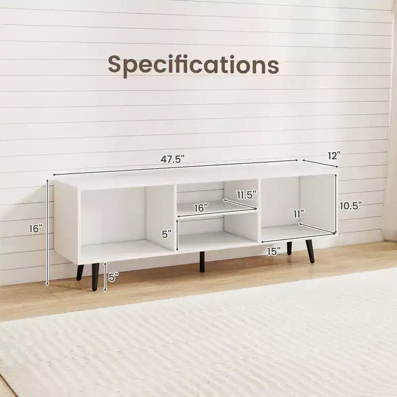 Meuble TV console pour téléviseurs de 55 pouces avec étagères de rangement Pieds en métal robustes Blanc/Marron