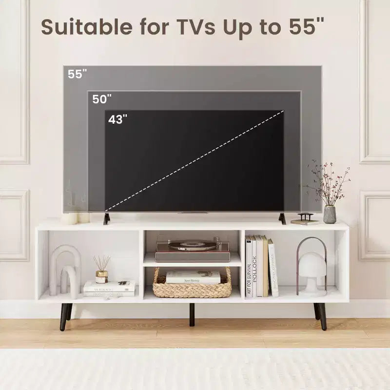 Meuble TV console pour téléviseurs de 55 pouces avec étagères de rangement Pieds en métal robustes Blanc/Marron