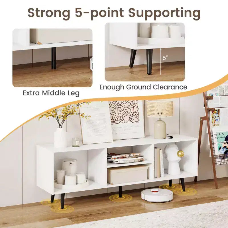 Meuble TV console pour téléviseurs de 55 pouces avec étagères de rangement Pieds en métal robustes Blanc/Marron