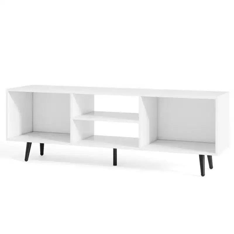 Meuble TV console pour téléviseurs de 55 pouces avec étagères de rangement Pieds en métal robustes Blanc/Marron