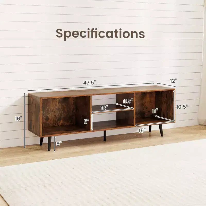 Meuble TV console pour téléviseurs de 55 pouces avec étagères de rangement Pieds en métal robustes Blanc/Marron