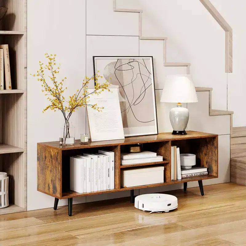 Meuble TV console pour téléviseurs de 55 pouces avec étagères de rangement Pieds en métal robustes Blanc/Marron