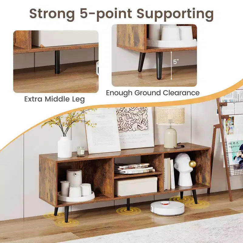 Meuble TV console pour téléviseurs de 55 pouces avec étagères de rangement Pieds en métal robustes Blanc/Marron