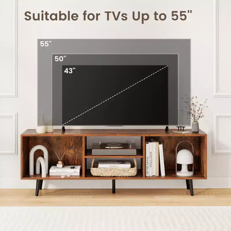 Meuble TV console pour téléviseurs de 55 pouces avec étagères de rangement Pieds en métal robustes Blanc/Marron