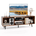 Costway 47.5 Console Cabinet for 55-Inch TVs with Storage Shelves Heavy-duty Metal Legs White/Brown