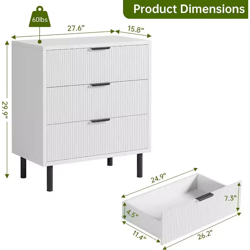 Commode moderne avec pieds en métal, commode à 3 tiroirs, table de chevet en bois