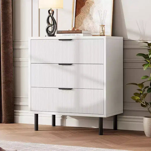 Commode moderne avec pieds en métal, commode à 3 tiroirs, table de chevet en bois