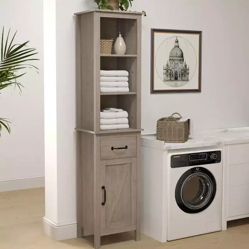 Tall Narrow Bathroom Storage Cabinet, Freestanding Thin Bathroom Cabinet for Small Spaces, Modern Bathroom Storage Cabinets with Shelves and Drawer