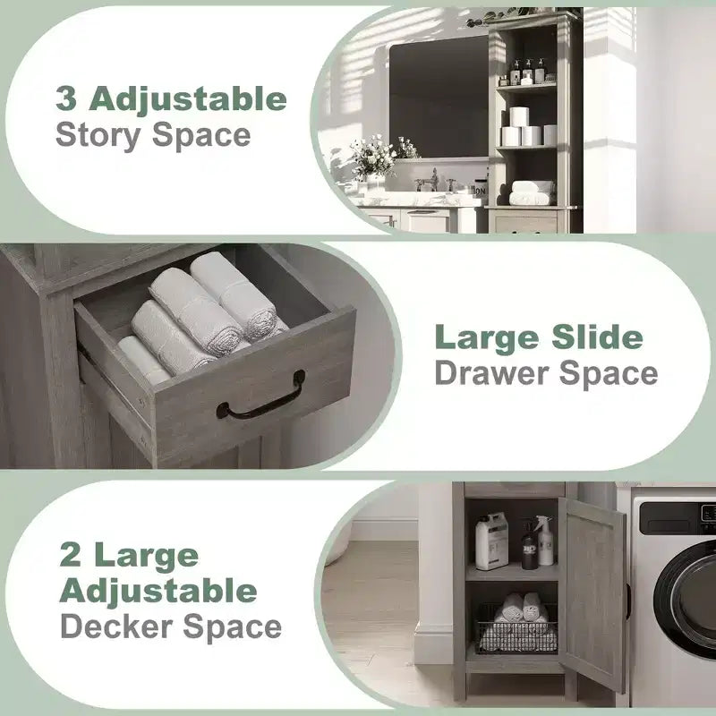 Armoire de rangement de salle de bain haute et étroite, Meuble de salle de bain fin sur pied