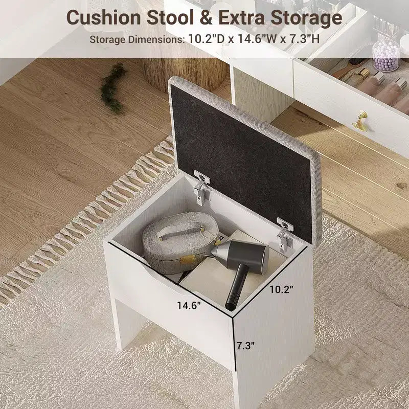 Coiffeuse Miroir avec Tabouret et 2 Tiroirs pour Filles et Femmes