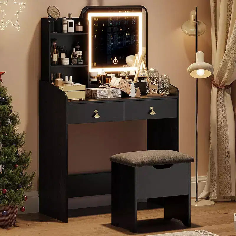 Coiffeuse Miroir avec Tabouret et 2 Tiroirs pour Filles et Femmes