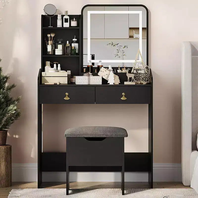 Coiffeuse Miroir avec Tabouret et 2 Tiroirs pour Filles et Femmes