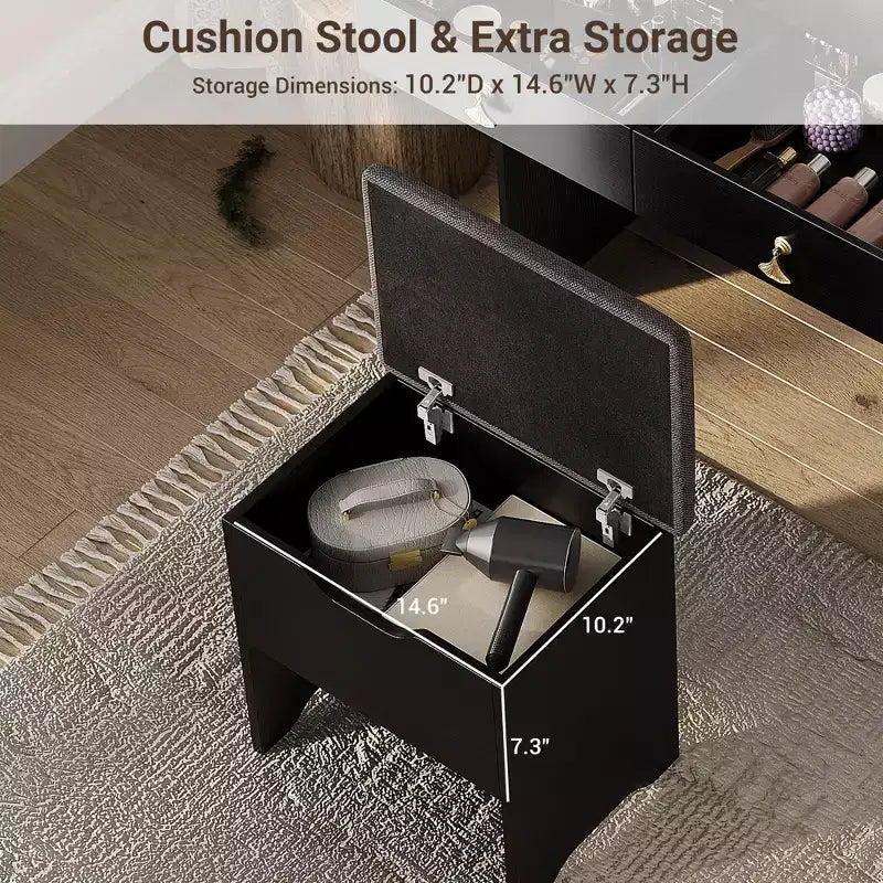 Coiffeuse Miroir avec Tabouret et 2 Tiroirs pour Filles et Femmes