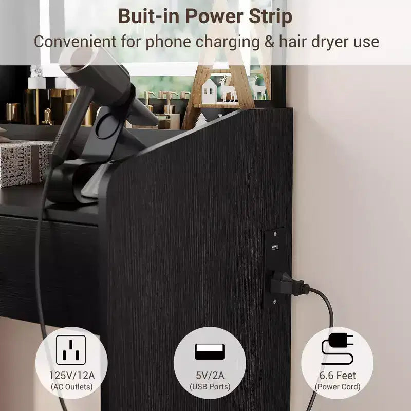 Coiffeuse Miroir avec Tabouret et 2 Tiroirs pour Filles et Femmes