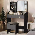 Mirror Vanity Desk with Station &amp; Stool - 2-Drawer Makeup Set for Girls &amp; Women