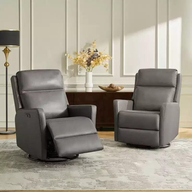 Fauteuil inclinable électrique transitoire en cuir véritable avec ports USB GRIS