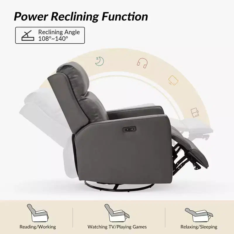 Fauteuil inclinable électrique transitoire en cuir véritable avec ports USB GRIS