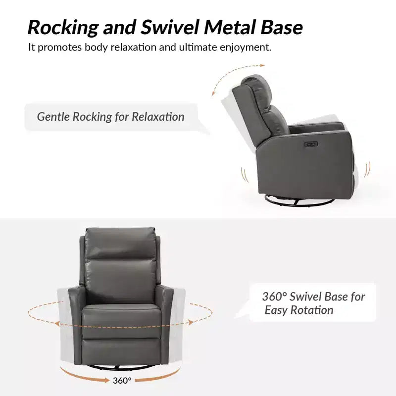 Fauteuil inclinable électrique transitoire en cuir véritable avec ports USB GRIS