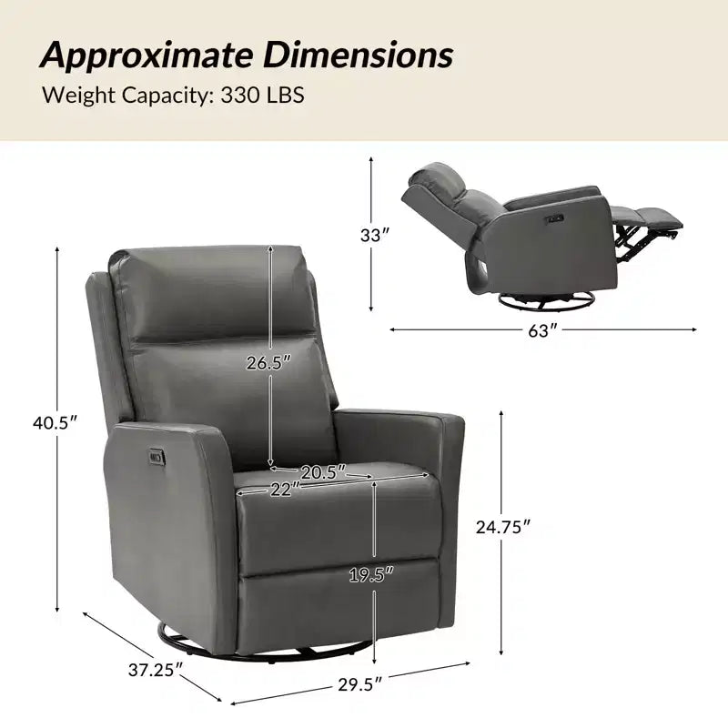 Fauteuil inclinable électrique transitoire en cuir véritable avec ports USB GRIS