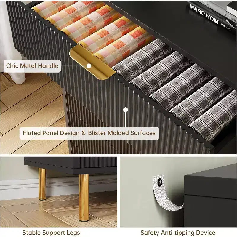 Commode de chambre à 6 tiroirs, Organiseur de rangement moderne en bois