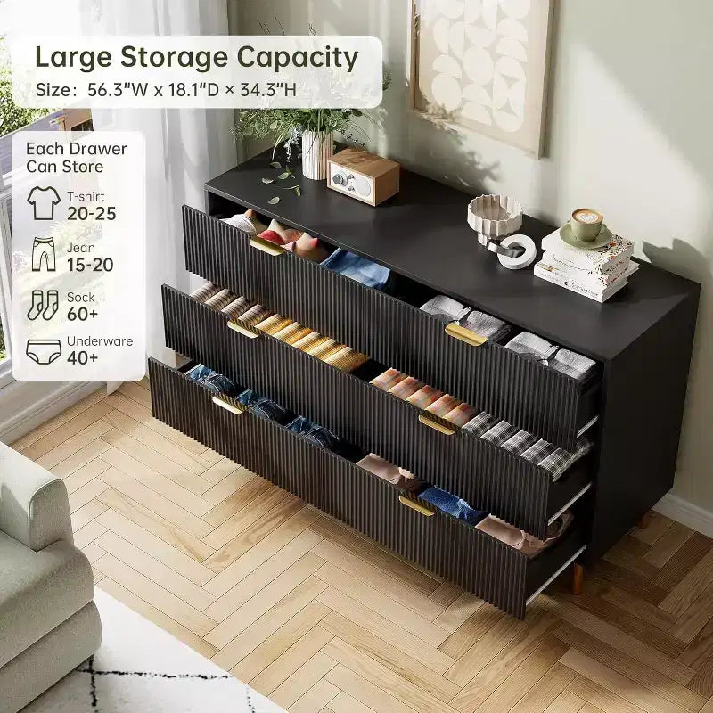 Commode de chambre à 6 tiroirs, Organiseur de rangement moderne en bois