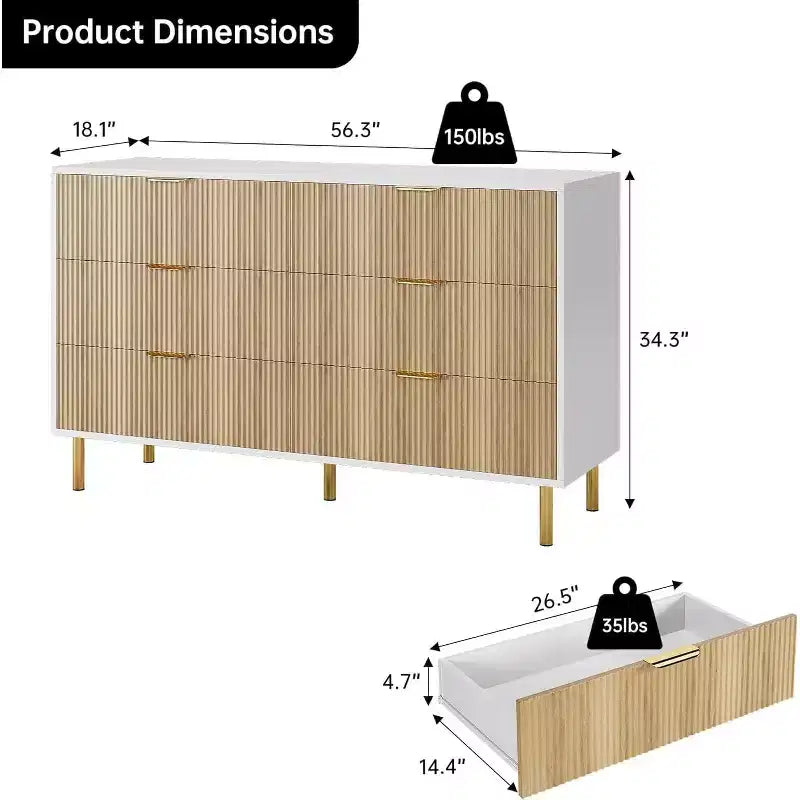 Commode de chambre à 6 tiroirs, Organiseur de rangement moderne en bois