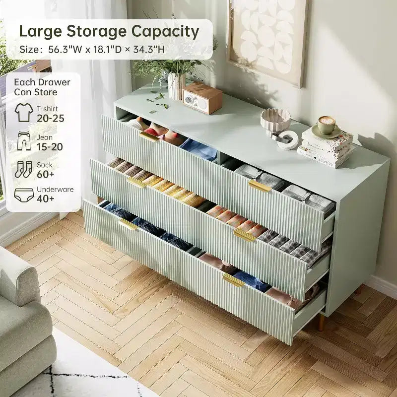 Commode de chambre à 6 tiroirs, Organiseur de rangement moderne en bois