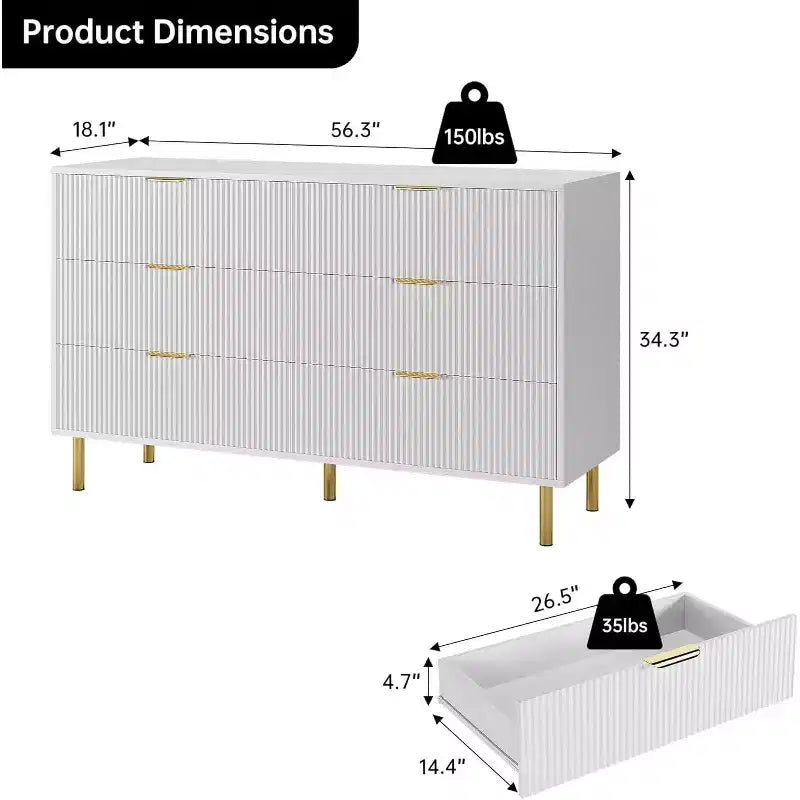 Commode de chambre à 6 tiroirs, Organiseur de rangement moderne en bois