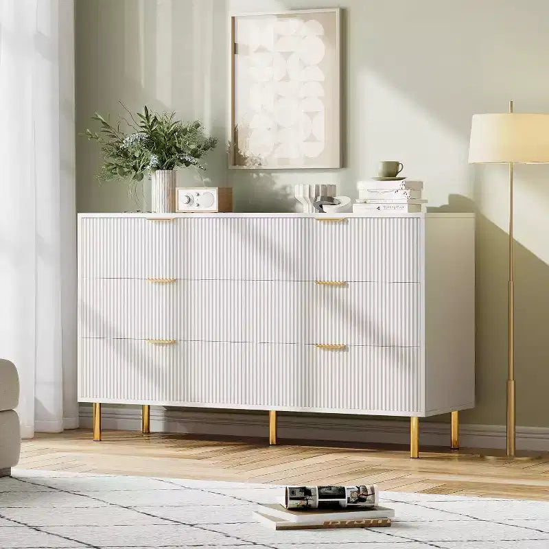 Commode de chambre à 6 tiroirs, Organiseur de rangement moderne en bois