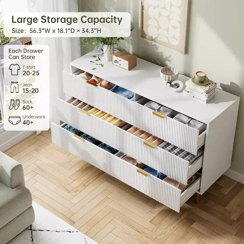 Commode de chambre à 6 tiroirs, Organiseur de rangement moderne en bois